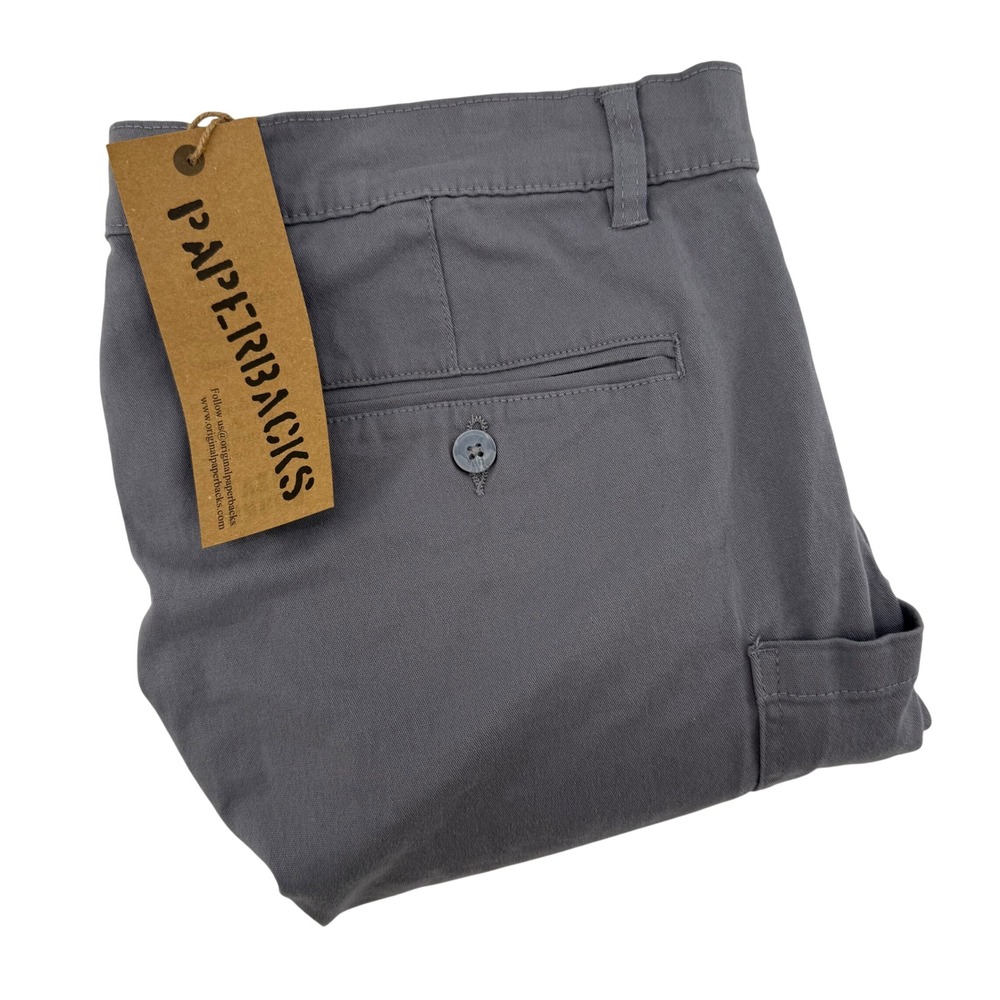 Paperbacks Mens Grey Cargo Shorts Size 38 USA Bound Cotton Stretch Vintage Dye‎